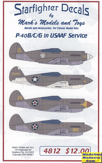 SERVICE Starfighter Decals 1/48 CURTISS P-40 WARHAWK IN U.S.A.A.F 