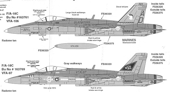 SuperScale Decals 1/48 48-1094 USN F/A-18C VFA-37 USN USMC F/A-18B VFA-125   RR 