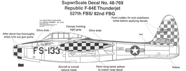 SuperScale Decals 1:48 Republic F-84 E Thunderjet 527th FBS/82nd FBG #48-769