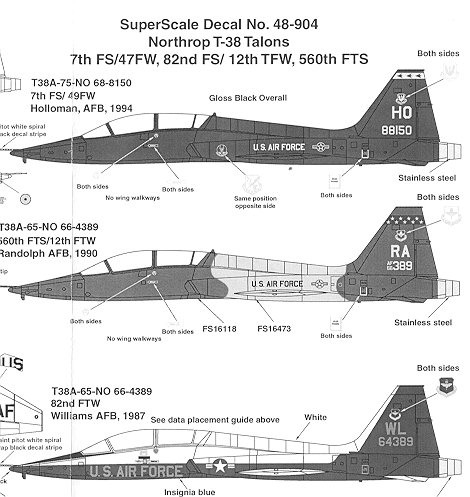 Microscale Decal 1:48 Scale #MS48-904 Northrop T-38A Talons 7th FS/49th FW 82 
