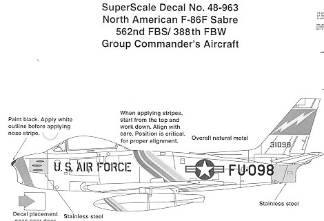 Superscale decals 1/48 48-963 NA F-86F Sabre 562nd 388th   D15 